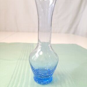 1960 Kanawha Blue Crackle Glass Bud Vase 6" Ruffled Rim Hand Blown Pontil